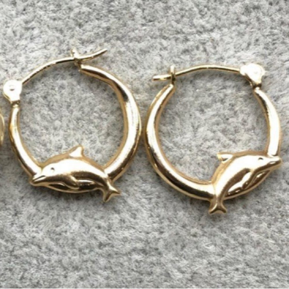 Small 14k Gold Dolphin Hoop Earrings